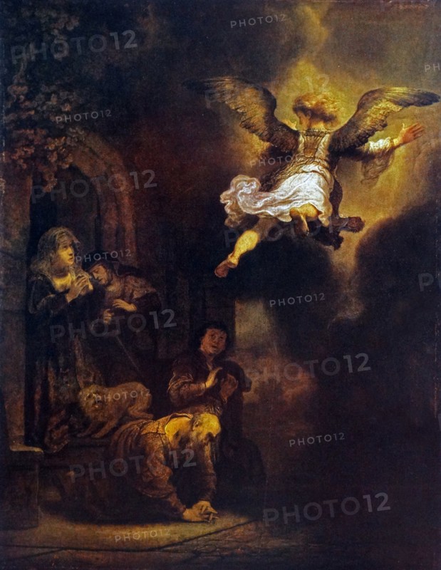 Rembrandt Harmenszoon van Rijn's painting titled 'The Angel Raphael Leaving Tobit and his Family'