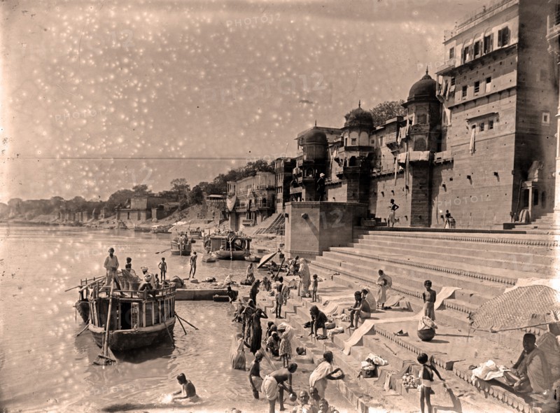 Photograph of people bathing in the Ganges
