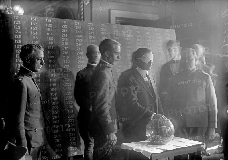 Photograph of a World War One draft lottery, USA