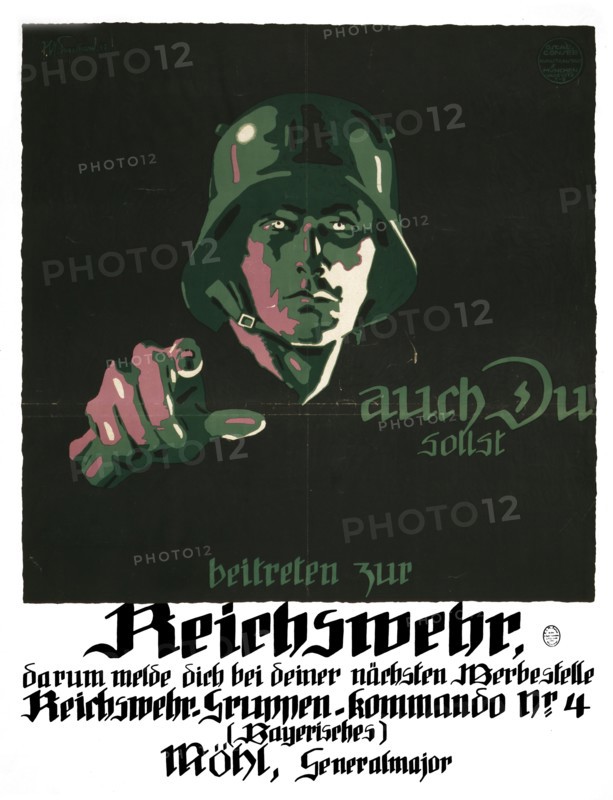 German propaganda poster encouraging enlistment Reichswehr credited to Oscar Consée Kunstanstalt