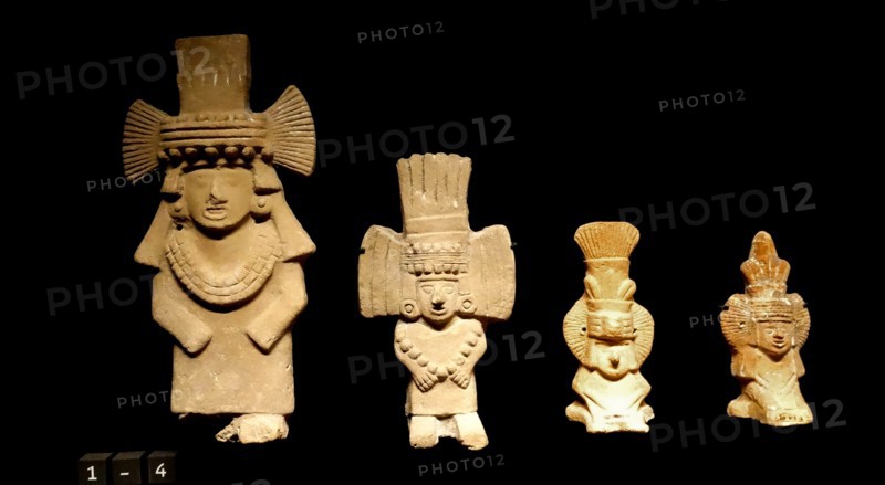 Stone figurines of Chalchiuhtlicue, Aztec Goddess of water, rivers, seas, streams, storms, and baptism, from Mexico