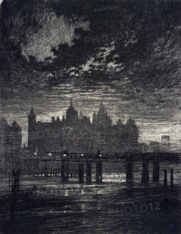 Whitehall court in London, circa 1900, by Joseph Pennell,