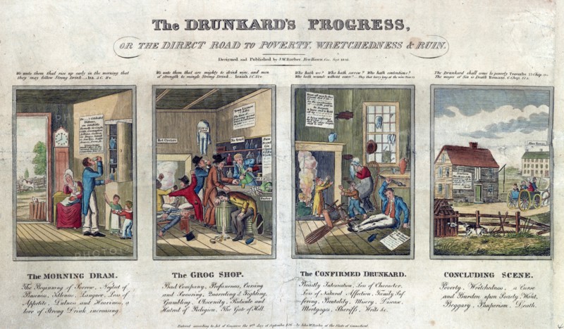 The Drunkard's progress by J.W. Barber, c1826.