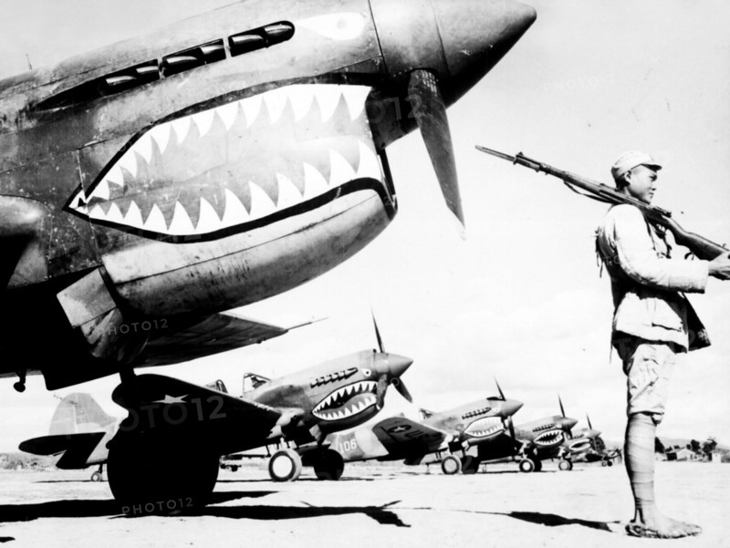 Flying Tiger Fighter aircraft, at a Chinese (Allied) airbase in World War Two 1942