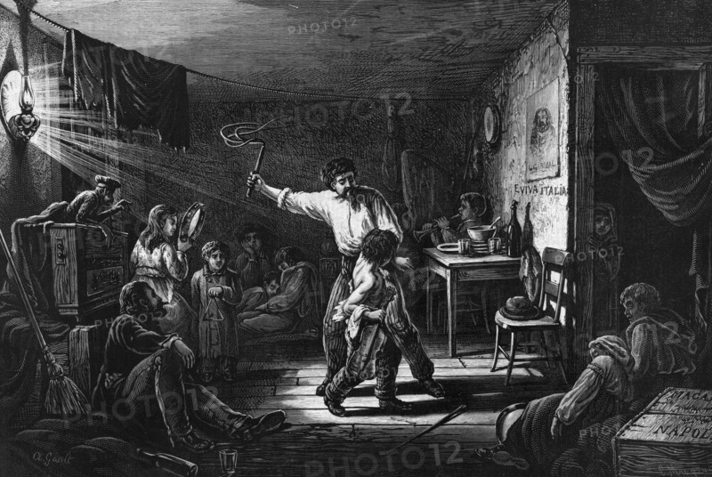 The Italian boys in New York. Wood Engraving