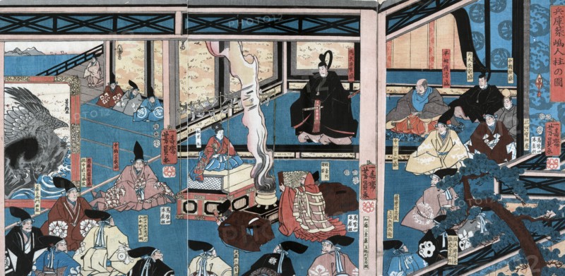Hyogo chikuto hitobashira no zu (translation: Marking the new site for the capital at Hyogo).