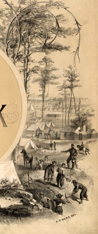 Battle illustration from the Title page of a photo album of the American Civil War 1865