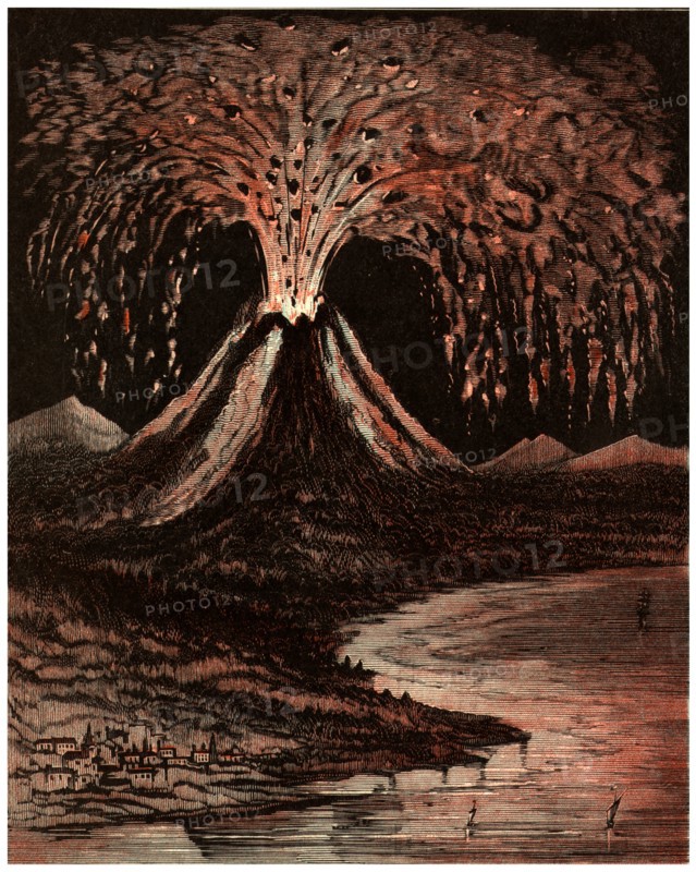 An American illustration of the Volcano which erupted at Vesuvius in 79 AD destroying the Roman town of Pompeii