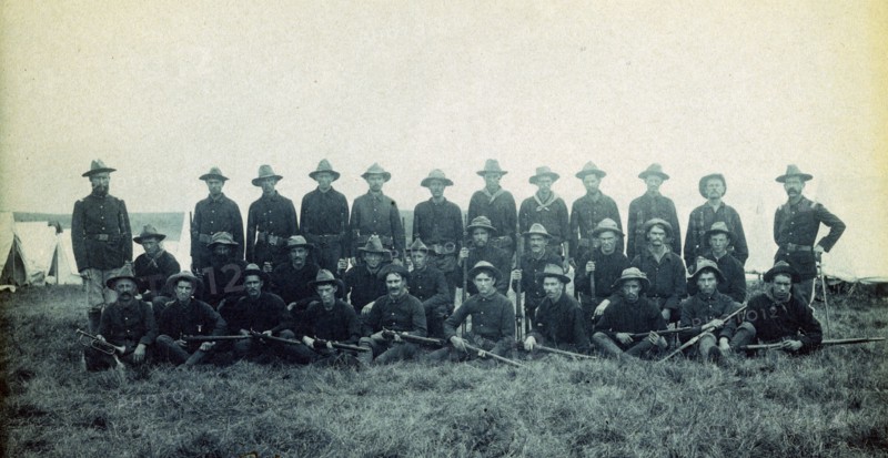 Photographic print of Theodore Roosevelt's Rough Riders, Company B, at a military camp, Montauk Point, New York