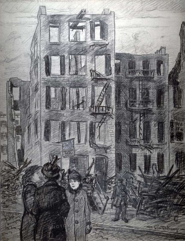 Illustration depicting damage caused during the First World War