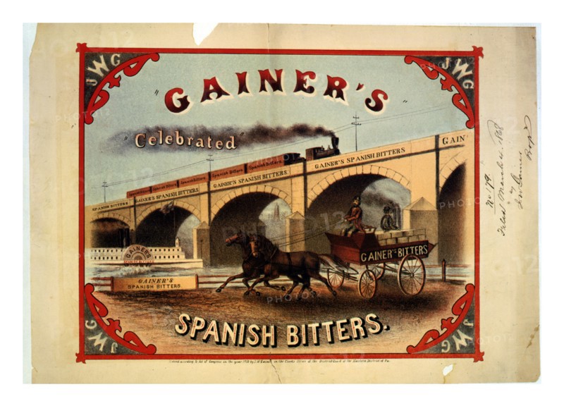Patent medicine label for Garnier's celebrated Spanish Bitter's