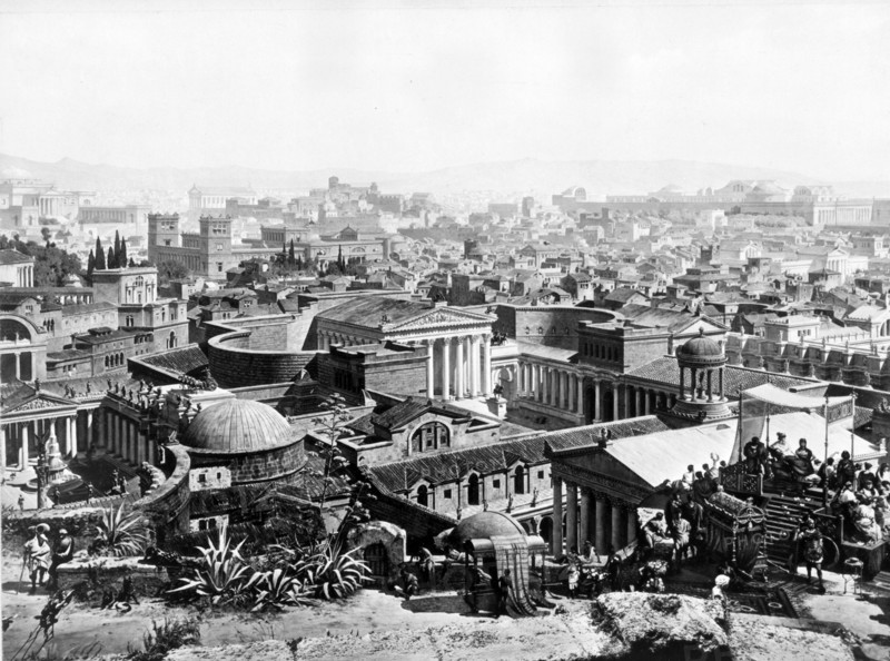 Panoramic painting of Ancient Rome with the triumphal procession of Emperor Constantine