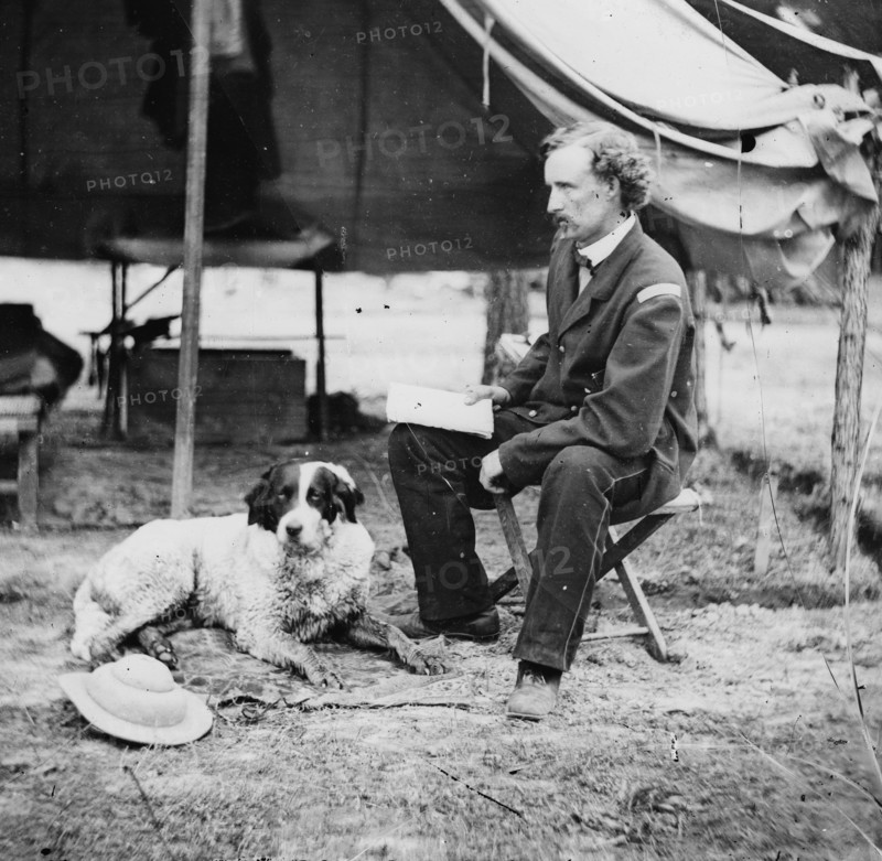 Photographic print of Cavalry Commander George Armstrong Custer with his dog
