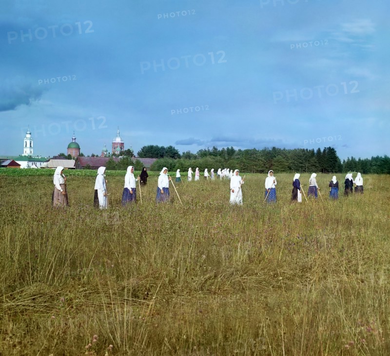 Russian peasant women work on the land during summer in Tsarist Russia 1905