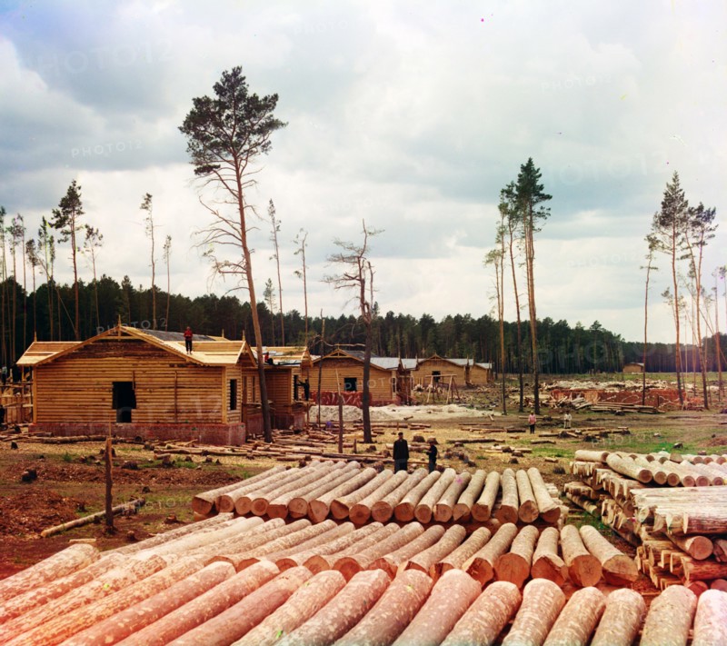 logs prepared for use in Tsarist Russian railroad construction