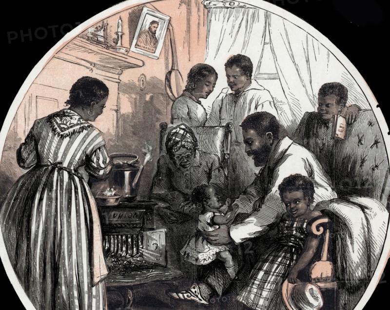 Emancipation from an engraved illustration by Thomas Nast 1840-1902 , c1865.