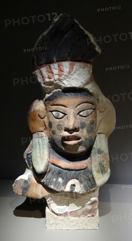 Mayan polychrome stucco sculpture