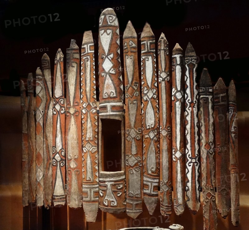 Decorated wooden façade from a ceremonial house of the Tifalmin tribe