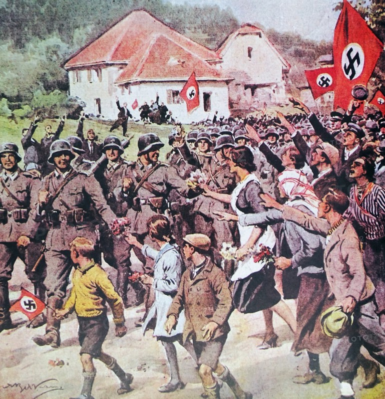 German soldiers enter the Sudeten land in 1938.