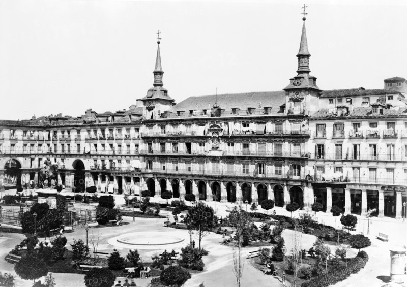 1880, Madrid, Spain. Scene in the Plaza Mayor