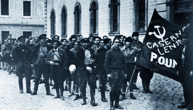 POUM militia guards the Headquarters of the POUM in Barcelona 1936.