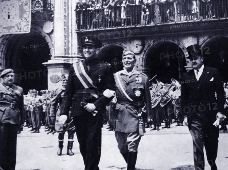 Pedro Teotónio Pereira Portuguese ambassador to Spain walks with Nationalist Spanish general