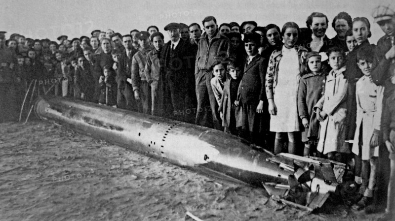 Unexploded rocket shell during the Spanish Civil War