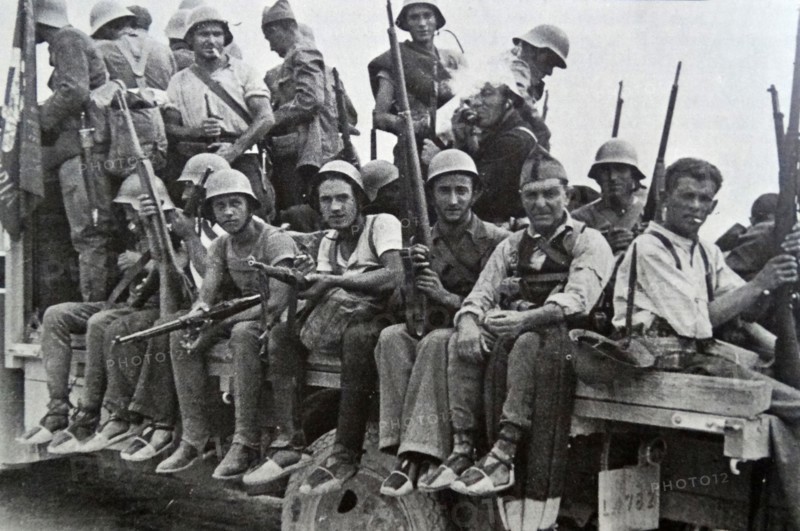 Republican militia on the move towards a battle front, during the Spanish Civil War