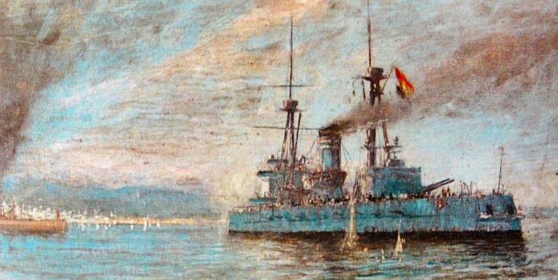 Spanish naval cruiser off Barcelona during the Spanish Civil War