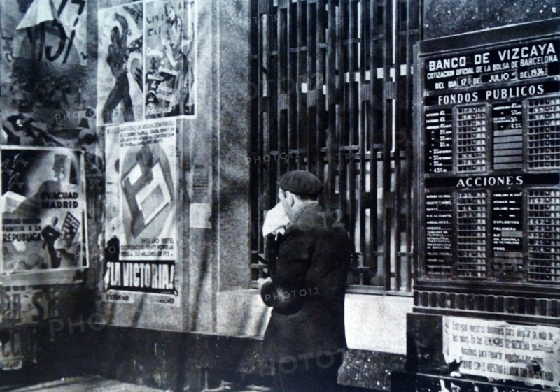 Bank in Vizcaya closed, during the Spanish Civil War
