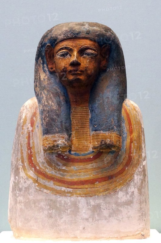 Painted limestone ancestor bust. 19th or 20th Dynasty, about 1295-1070 BC