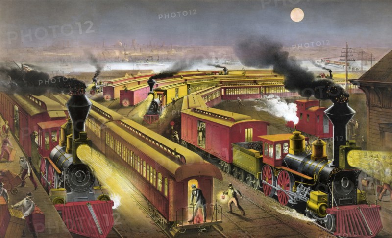 Night scene at an American railway junction
