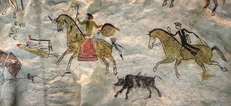 Painted buffalo hide by the Lakota indigenous people of the Great Plains of North America