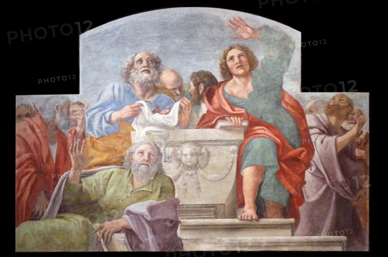 Fresco titled 'Apostles around the empty tomb' by Annibale Carracci