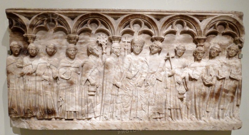 Carved alabaster depicting a funerary scene