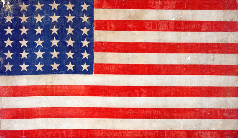 American flag celebrates the spirit of reunification in the heady days after the Civil War, 1867.