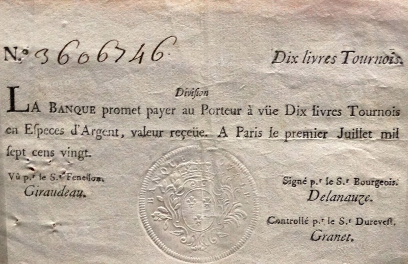 10 livres tournois banknote, issued by the Banque Royale, France, 1720