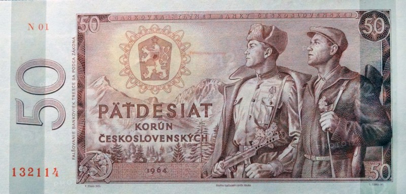 50 Korun banknote; issued in the Czechoslovak Socialist Republic in the 1960s