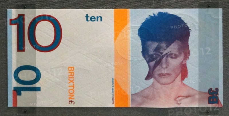 musician David Bowie, appears on a Brixton ten pound banknote, London (UK), 2011