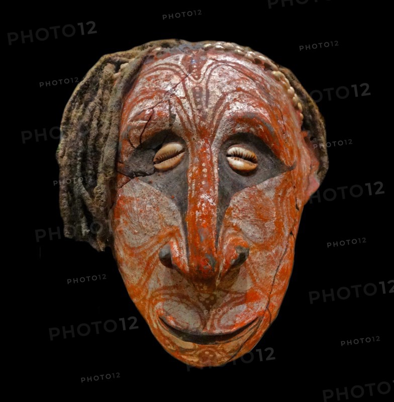 Head made from clay, painted to represent an ancestor figure. Papua New Guinea 1912