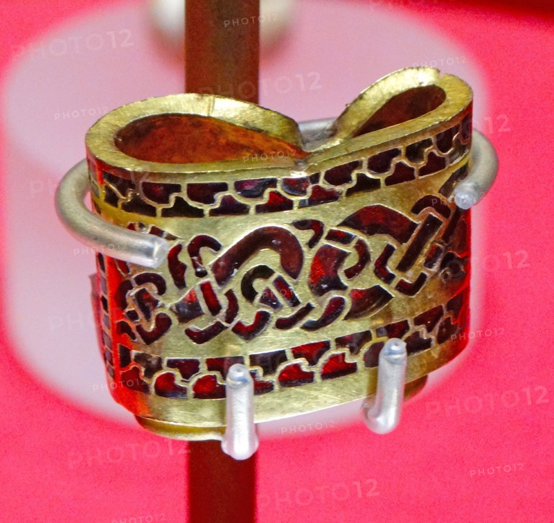 Handle for a seax, or single-edged knife from the Staffordshire Hoard. Anglo-Saxon. 7th or 8th centuries