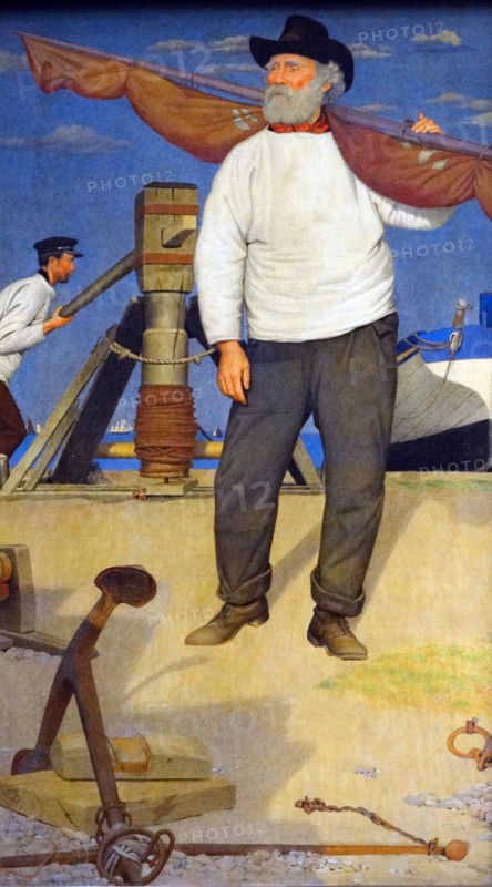 Fisherman carrying a sail by Joseph Southall