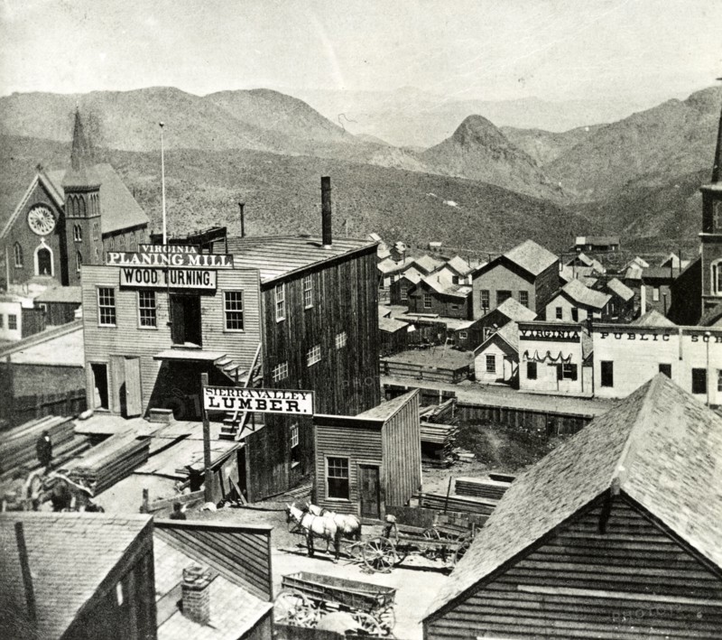 Six mile canyon from C Street, Virginia City. Published 1866: