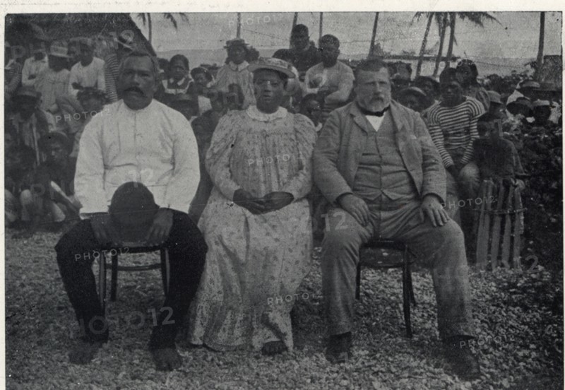 Photograph of Prime Minister of New Zealand Richard Seddon and wife Mrs. Seddon with the King and Queen of Mangaia