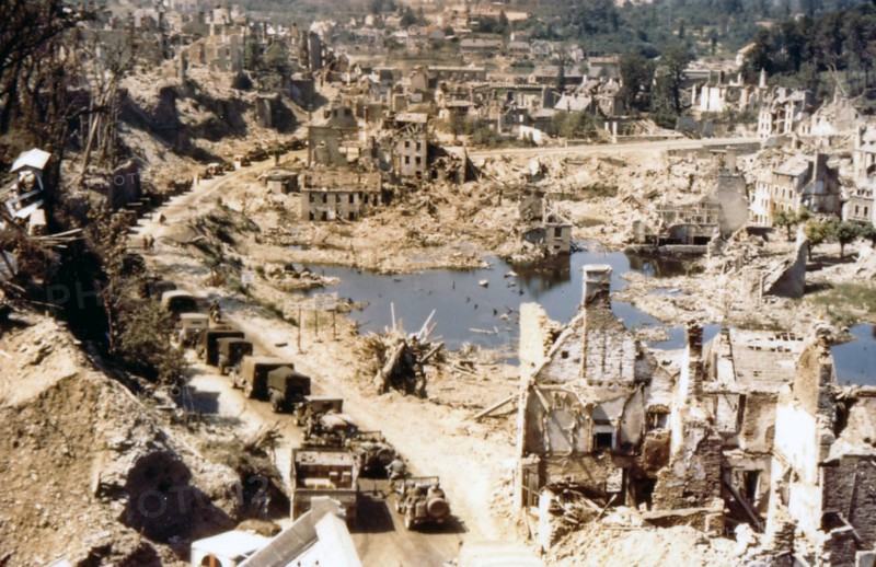 Colour photograph of Saint-Lô, a commune in North-Western France, during World War Two