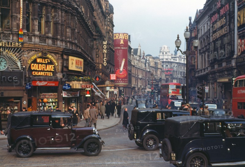 Colour photograph of Shaftesbury Avenue from Piccadilly Circus, London