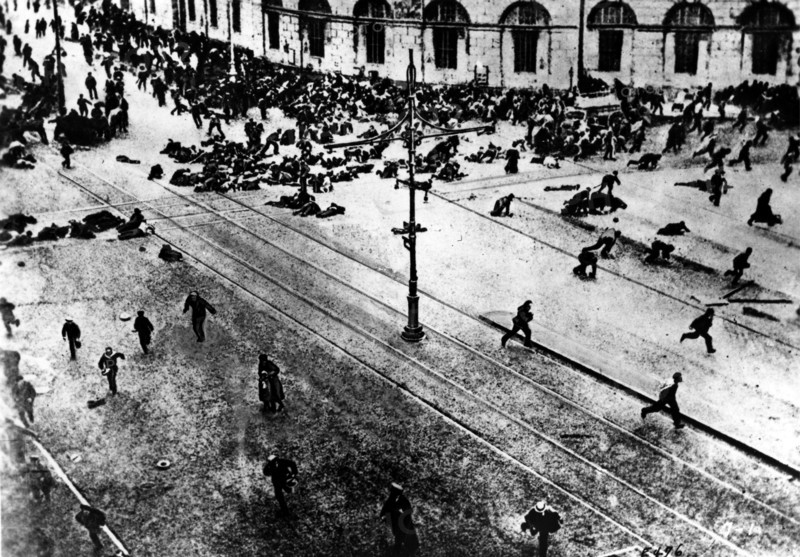 Photograph Bolshevik protest scattered by machine guns during the Russian Revolution, Nevsky Prospect, Petrograd