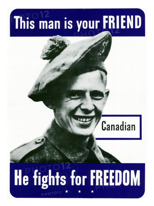 Patriotic Second World War poster depicting an Canadian US ally