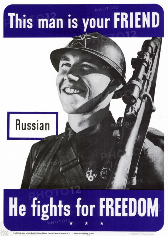 Patriotic Second World War poster depicting a Russian US ally