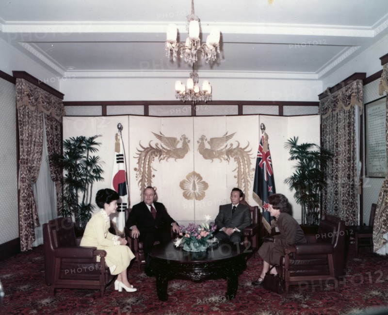 Prime Minister of New Zealand meets President Park Chung hee of South Korea and his daughter, Park Geun-hye